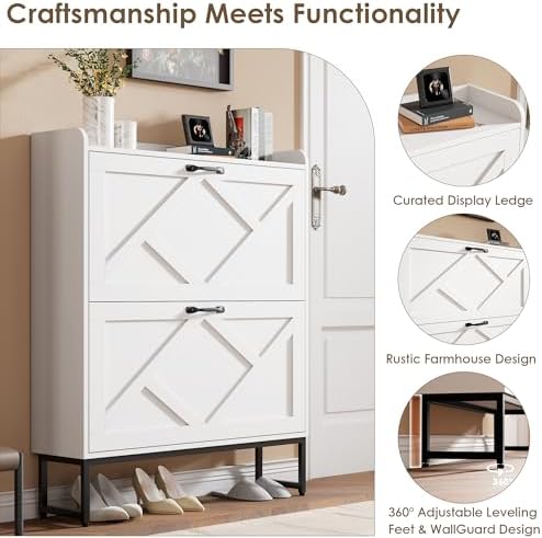 Nicetree Shoe Storage Cabinet with 2 Flip Drawers, Entryway Cabinet, White - Image 5