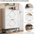 Nicetree Shoe Storage Cabinet with 2 Flip Drawers, Freestanding Shoe Organizer, Shoe Cabinet with Metal Legs, Narrow Shoe Rack Cabinet, Farmhouse Slim Shoe Cabinet for Entryway, Foyer, Hallway, White - Image 6