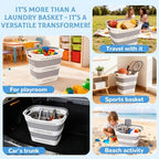 2 Pcs Collapsible Laundry Baskets for Clothes, 43L Plastic Laundry Hamper for Dorm Bedroom, Space Saving Pop-Up Laundry Hamper Container, Durable Foldable Laundry Basket with Handles (Grey-White) - Image 7