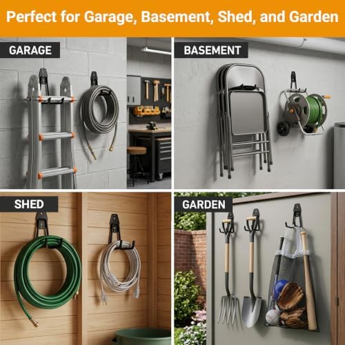 Garage Hooks, 12 Pack Wall Hooks for Hanging Heavy Duty Ladders, Bikes, Tools Ideal for Garage, Garden, Basement Utility Room Storage (Black) - Image 5