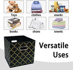 Black Foldable Storage Cubes Bins , Fabric Storage Box Cubes Organizer Baskets with Dual Handles for Home Organizer Black Gold - Image 3