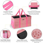 BALEINE Extra Large Utility Tote Bag with Wire Frame for Storage (Pink, 22''x12''x10'') - Image 5
