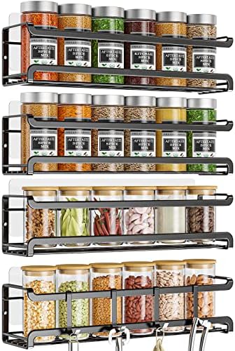 Bunoxea Spice Rack Wall Mounted 4 Pack, For Spice Jars & Seasonings,Black by Bunoxea