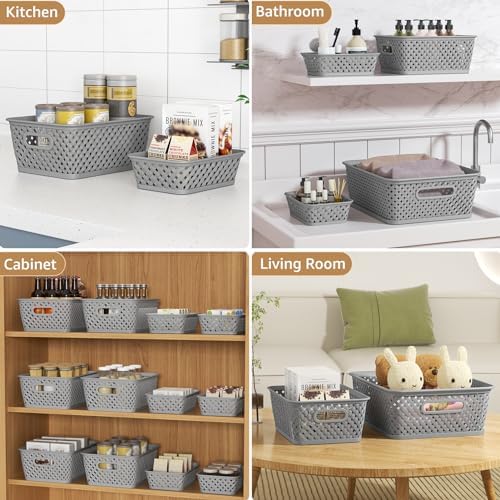 MaxGear 3 Pack Plastic Storage Baskets, Large, Grey - Image 5