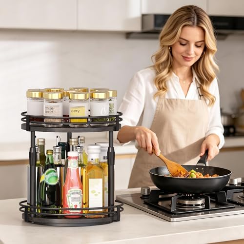 Across-Star Lazy-Susan-Organizer-Spice-Rack, Rotating Spice Organizer for Cabinet Pantry, Seasoning Holder Spice Shelf with Adjustable Height, Kitchen Counter Shelf Countertop Organizer - Image 2