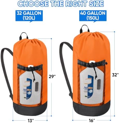 BALEINE 120L Laundry Bag Backpack, 900D Oxford Fabric Large Travel Laundry Bags with Shoulder Straps and 2 Mesh Pockets for College Dorm, Apartment, Laundromat (Orange, 120L) - Image 2