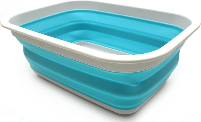 SAMMART 9.2L (2.37Gallon) Collapsible Tub - Portable Outdoor Picnic Basket/Crater - Foldable Shopping Bag - Space Saving Storage Container (M, Grey/Bright Blue) - Image 2