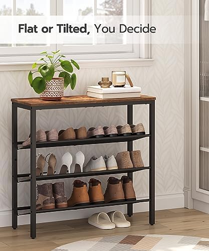 HOOBRO Shoe Rack for Entryway, 4-Tier Shoe Organizer with Adjustable Mesh Shelves, 12-16 Pairs of Shoes, Spacious Floor Mount, Metal, Industrial, Shoe Shelf for Closet, Rustic Brown BF42XJ01 - Image 4