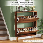 Nicetree Shoe Storage Cabinet for Entryway - 2 Flip Drawers Shoe Cabinet with Tiered Fluted Design - Slim Shoe Storage Rack with Gold Legs - Narrow Shoe Cabinet Hidden Shoe Organizer for Small Spaces - Image 3