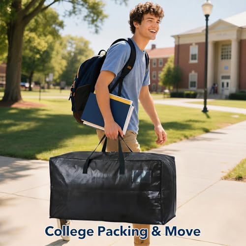 Moving Bags Heavy Duty,Extra Large Moving Bags for Travel/College Packing/Storage/Organization/Seasonal Clothes & Bedding Storage,Moving Supplies Bins,Compatible with Ikea Frakta Cart (Black,12Pcs) - Image 7