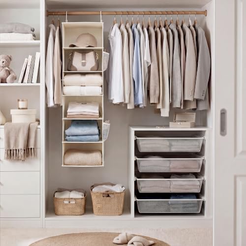 StorageWorks 6-Shelf Hanging Closet Organizer, Hanging Shelves for Closet, Fabric, Mixing of Beige, White & Ivory, 12" D x 12" W x 47 1⁄2" H - Image 2