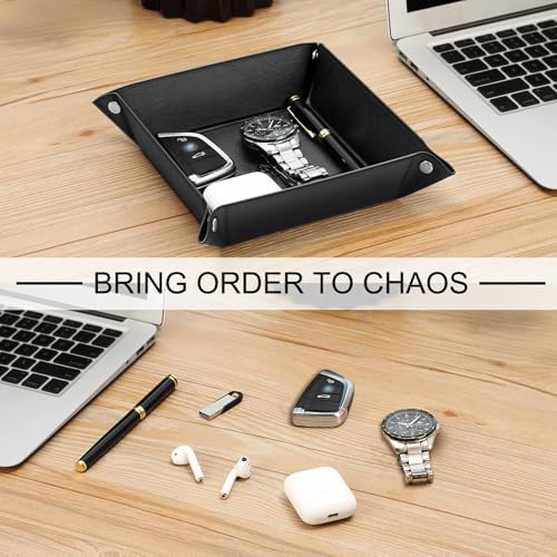 SITHON Valet Tray Desktop Storage Organizer PU Leather Catchall Tray - Image 5