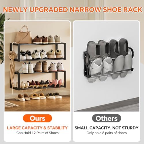Homeiju Hanging Shoe Organizer,2 Pack Wall Mounted Shoe Rack Holds 12 Pairs,Space Saving Metal Wall Shoe Rack,Hanging Shoe Rack Shoe Holder for Small Space,Entryway,Closet,RV,Camper（Black - Image 6