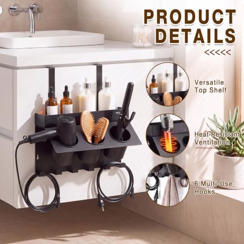 Domensi Hair Tool Organizer Wall Mount Hair Dryer Holder for Cabinet Door - Image 6