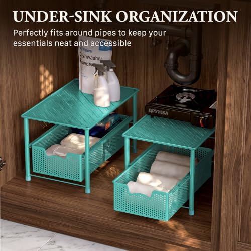 Simple Houseware Stackable Under Sink Sliding Basket Drawer, Turquoise - Image 6