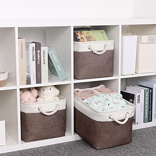 Bidtakay Baskets Fabric Storage Bins for Shelves [3-Pack] Decorative Storage Baskets for Organizing 15 X 11 X 9.5 inches Nursery Closet Foldable Toy Storage Closet Organizer Brown - Image 3