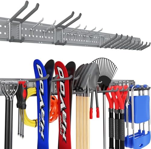 Garage Tool Organizer Wall Mount 66 inches with 13 Adjustable Heavy-Duty Hooks, Garage Organization, Garden Tool Storage Rack, Yard, and Shed, Holds Up to 520 lbs (Grey) by ZICANYCO