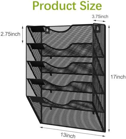 EasyPAG Wall File Organizer 5 Tier Hanging Paper Folder Holder, Zero Assembly Metal Mesh Wall Mounted Mail Organizer for Office Home Classroom Narrow Spaces, Black - Image 4