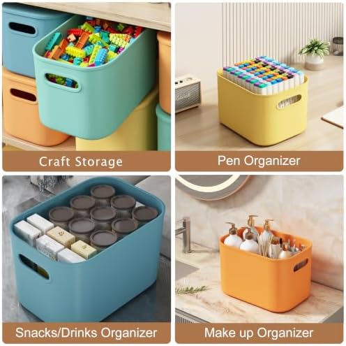 ORGIDOL 8 Pack Colorful Storage Bins with Lids Stackable Storage Container for Organizing, Storage Boxes with Handle for Shelves, Cute Storage Bin for Craft, Snacks, 9.85x6.9x5.7 inch - Image 5