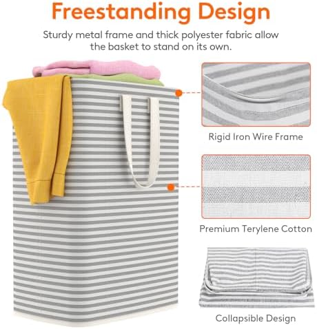 Lifewit 2 Pack Laundry Basket 65L Each, Collapsible Clothes Hamper with Reinforced Handles, Freestanding Waterproof Design for Bedroom and Laundry Room, Grey 130L Total - Image 2