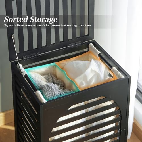 Laundry Hamper with Lid,Bamboo Large Waterproof Clothes Laundry Basket,Removable Washing Bags with Handles,clothes basket (Black) - Image 4