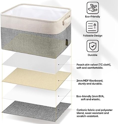BALEINE 1 Pack Fabric Closet Storage Bins for Shelves, Linen Closet Organizers and Storage, Decorative Baskets for Organizing, Shelf, Clothes, Home, Office (Grey, 15''x11''x9.5'') - Image 4