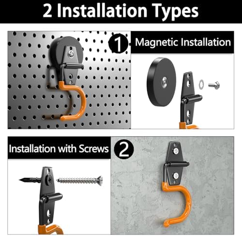 3-H Magnetic Mop Broom Holder and Mop Organizer 4 Pack, Heavy Duty Strong Utility Magnetic Tools Holde, Anti-Slip Strong Metal Garden Tool Rack for Garage, Laundry, Garden (Orange) - Image 3