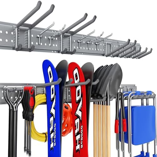 Garage Tool Organizer Wall Mount 49.5 inches with 10 Adjustable Heavy-Duty Hooks, Garage Organization, Garden Tool Storage Rack, Yard, and Shed, Holds Up to 400 lbs (Grey) by ZICANYCO
