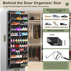 Kotkn 10-Tier Over the Door Shoe Organizer, 20 Pockets Holds 20-30 Pairs, Heavy-Duty Oxford Fabric with Hexagon Mesh for Boots & Sneakers-Black - Image 2
