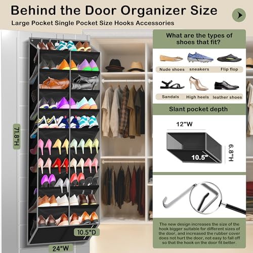 Kotkn 10-Tier Over the Door Shoe Organizer, 20 Pockets Holds 20-30 Pairs, Heavy-Duty Oxford Fabric with Hexagon Mesh for Boots & Sneakers-Black - Image 2