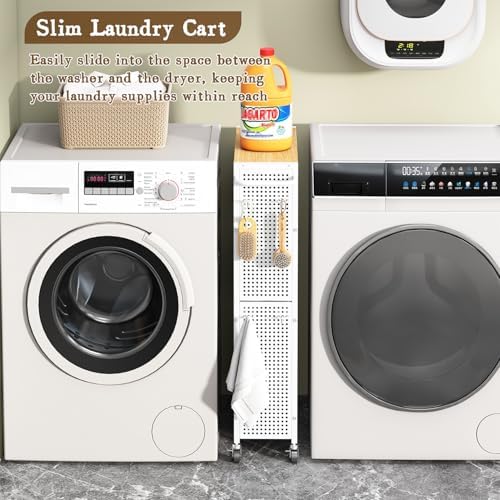 Utility Slim Storage Cart 4 Tier Rolling Laundry Room Organization Cart： - Image 3