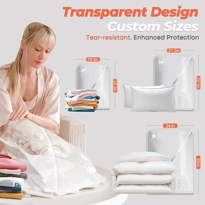 Vacbird Vacuum Seal Bags for Clothing with Rechargeable Cordless Pump, 15 Pack Vacuum Storage Space Saver Bags, Compression Packing for Clothes Bedding Blanket Pillows Comforters Luggage Travel - Image 5