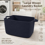 96L Woven Laundry Basket with Handles, Extra Blanket Basket,Navy - Image 5