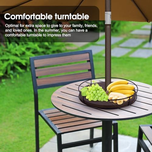 12" Lazy Susan with Umbrella Hole for Outdoor Patio Table - 360° Rotation Iron Turntable Organizer for Beach Umbrellas Patio Garden Swimming Pool (Brown) - Image 5