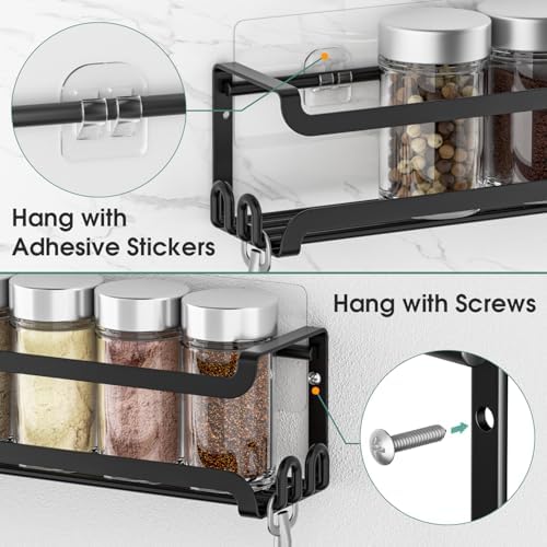 LUCYCAZ 4 Pack Wall Mounted Spice Rack for Kitchen Cabinet,RV,Camper,Black - Image 7