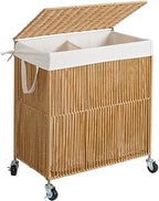 WOWLIVE Rolling Laundry Basket Wheels, Handwoven Laundry Hamper with Lid by WOWLIVE