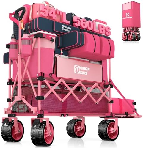 Originsure 400L Foldable Double Decker Wagon, 54" L Tailgate, 560lbs, Pink by Unknown