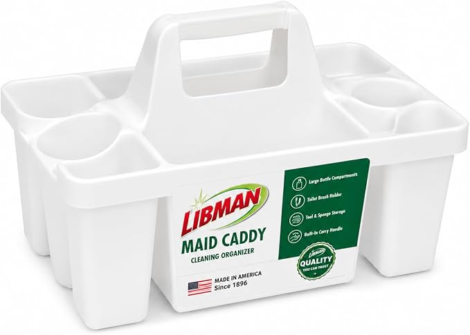 Tribello Libman Maid Caddy Cleaning Organizer, Heavy-Duty Janitorial Carry Caddy with Bottle Holders, Toilet Brush Holder & Tool Compartments, Commercial Cleaning Supply Tote (White) - Image 6