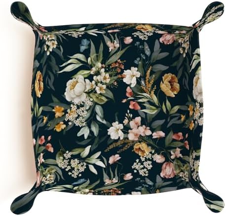 PU Leather Jewelry Valet Tray, Portable Catchall Tray for Keys, Wallet, Watch, Travel Organizer for Nightstand Desk Entryway Home Decor Gift for Women Men Exquisite Flowers - Image 6