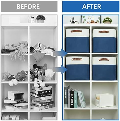 Temary Fabric Storage Cubes 4Pack Blue Fabric Storage Baskets 12 Inch Cube Storage Bins with Handles for Organizing Closet (White&Blue) - Image 6
