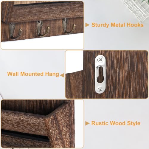 MOOACE Mail Organizer Wall Mount, Wood Mail and Key Holder with Hooks - Image 4