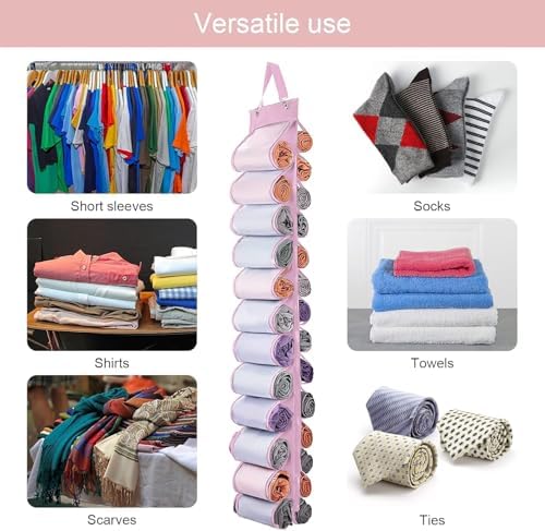DHSFKBE Legging Organizer Storage, Shirt Organizer, Foldable Hanging Closet Organizer Storage with 26 Roll Independent Compartments for Yoga Pants, Tank Top, Towel, Underwear (Pink) - Image 4