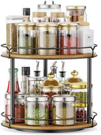 12.4" Lazy Susan Organizer 2 Tier, Rotating Spice Rack, Wooden Spinning Spice Holder for Inside Cabinet, Pantry, Kitchen, Countertop, Bathroom and Vanity, Versatile Storage by Lifesmoreorganizedtidyup