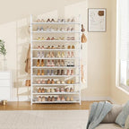 LANTEFUL Tall Shoe Rack 10 Tier Shoe Organizer Large Shoe Shelf with 18 Hooks Storage for 50 Pair Sneaker and Boot, Stackable Vertical Shoe Rack Organizer for Closet, Entryway, Bedroom, White - Image 7