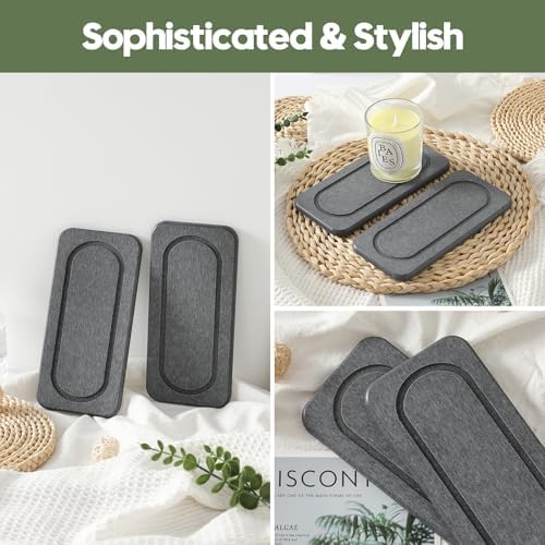 2Pack Diatomite Stone Coasters Water Absorbing Sink Tray for Kitchen & Bathroom Counter, Quick Dry Soap Dish Vanity Caddy, Dispenser Sponge Holder Space Organizer, Dark Gray - 8"x 3.8" - Image 5