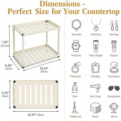 2 Tier Bathroom Counter Organizer, Rectangular Vanity Organizer Shelf, Skincare and Makeup Countertop Storage Rack for Kitchen, Bathroom, Bedroom Beige - Image 3