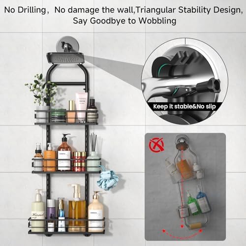 3 Tier Hanging Shower Head Caddy, Adjustable Hanging Shower Caddy Over Showerhead, Standing Shower Caddy No Drilling Handing Racks Rustproof for Bathroom Shampoo Soap Storage - Image 4