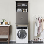 Shintenchi Over The Toilet Storage Cabinet, Bathroom Above The Toilet Rack, Bathroom Adjustable Shelf Organizer with Open Bottom Bar and Anti-Tip Device, Gray - Image 3