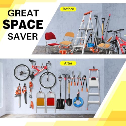 10 Pack Garage Hooks Heavy Duty Storage Organizer Wall Mount Power and Garden Tool Hangers, for Hanging Ladders, Ropes, Hose, Bulk Items - Image 4