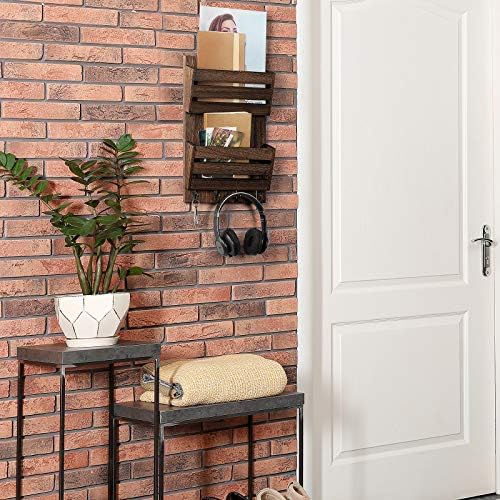 BTY Mail Holder for Wall, Wooden Mail Sorter with 4 Key Hooks, 2 Slot Wall Mounted Mail Sorter Letter Bills Newspaper Magazine Organizer for Entryroom Hallway Office Garage, Rustic Brown - Image 6